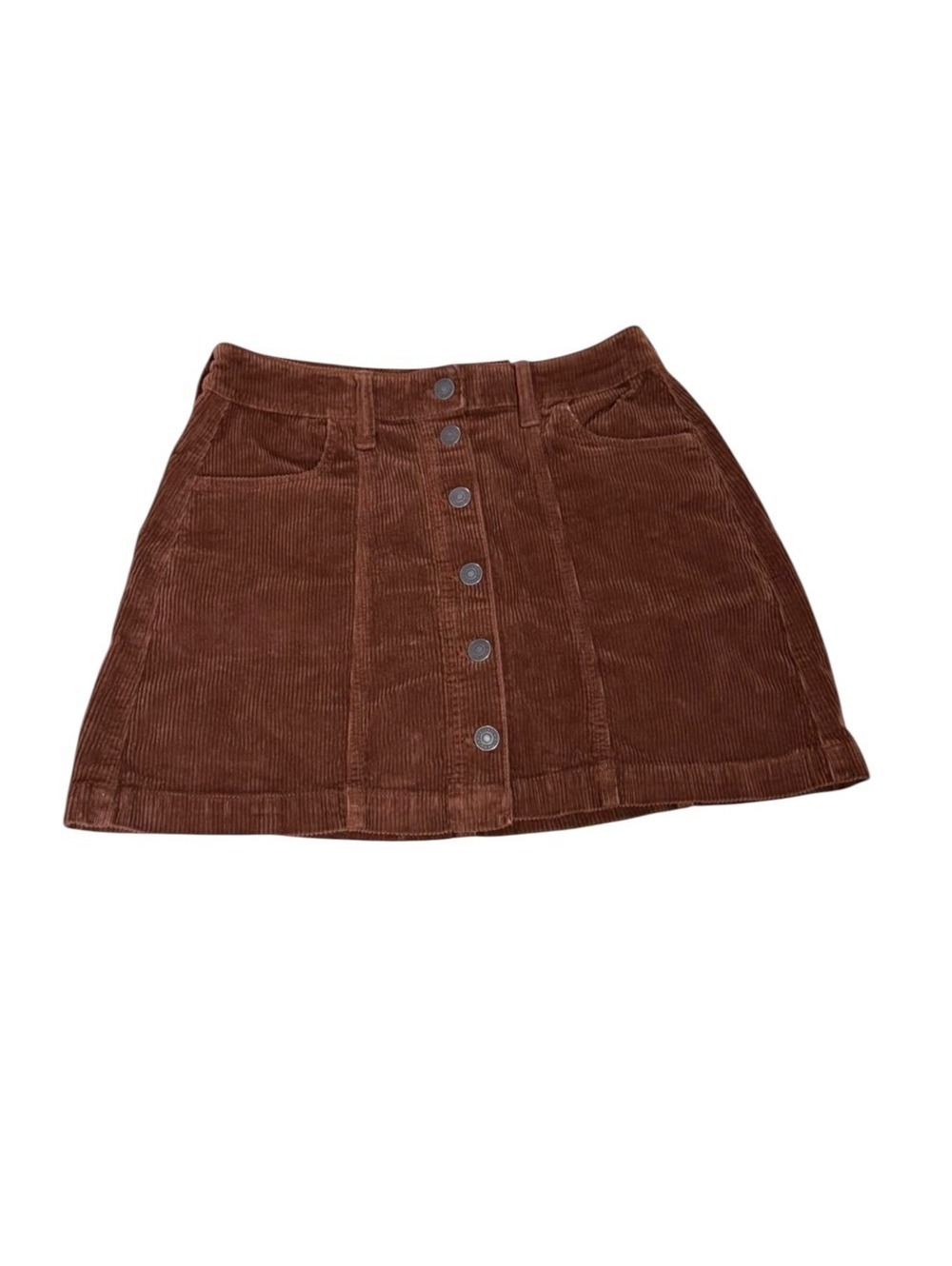 NWT American Eagle Super Hi-RIse Brown Corduroy A-Line Button Up Skirt SZ:4